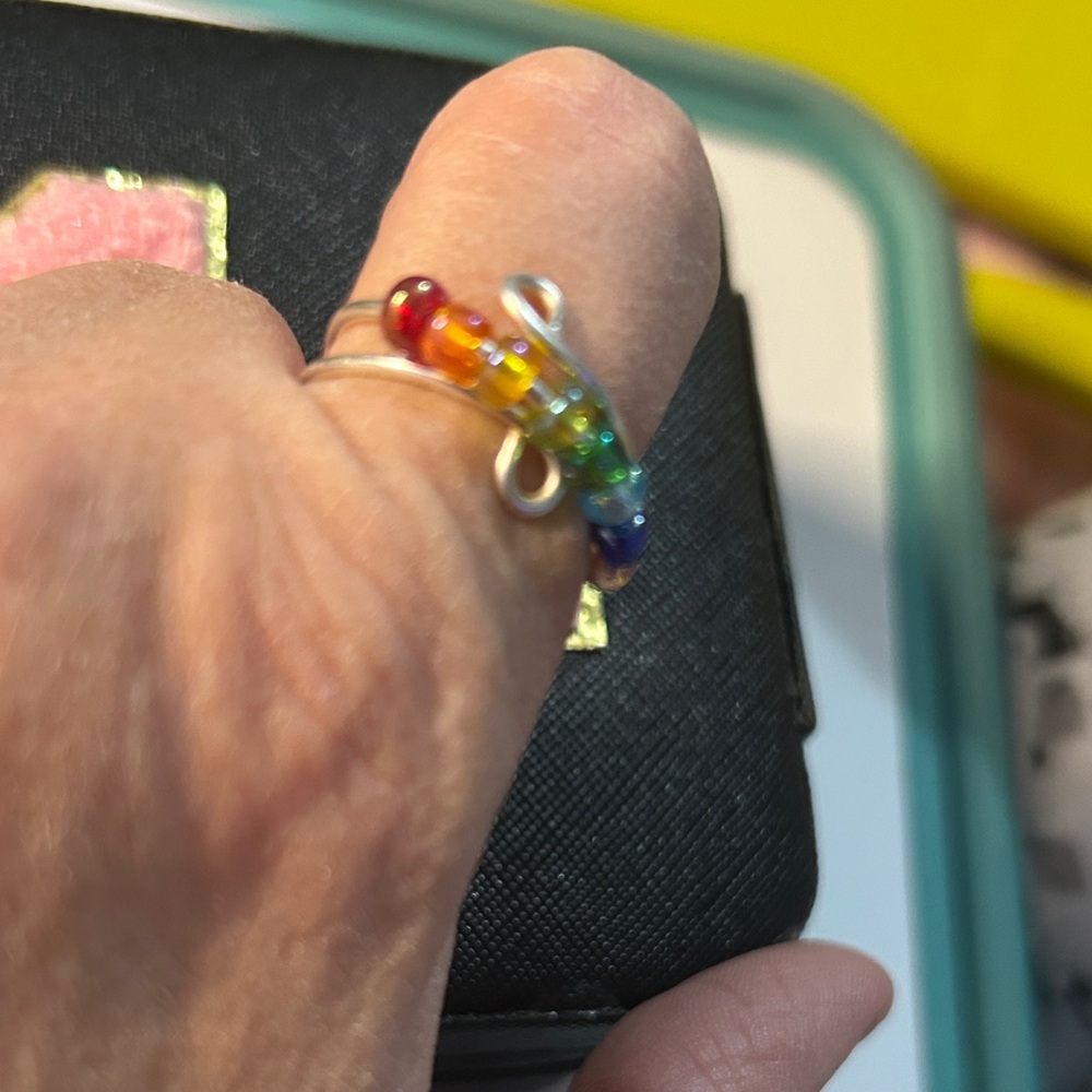 Rainbow Beaded Silver Ring